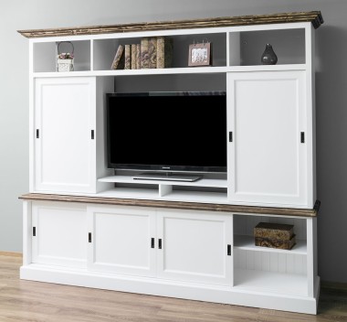 TV chest of drawers with 6 sliding doors and 4 open spaces, BAS / SUP