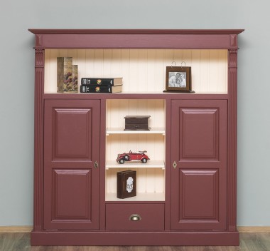 Bookcase with 2 doors, 1 drawer, open shelves