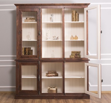 Chest without drawers, glass doors + 2-door display case and open shelves