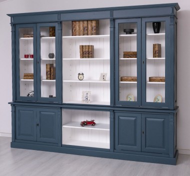 Bookcase with 4 doors, 1 BAS shelf + 4 glass doors, 3 open SUP shelves, Diectoire Collection