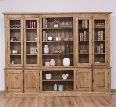 Large bookcase with 4 doors and Cremone, open middle BAS + 4 glass doors, and open middle SUP