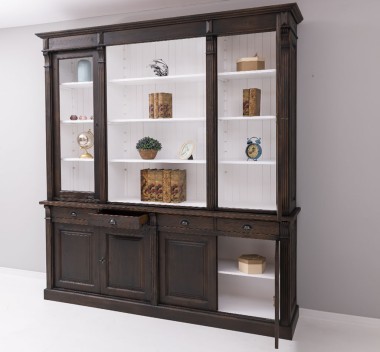 Bookcase with 4 doors, 4 BAS drawers + 2 glass doors, SUP open shelf, Directoire Collection