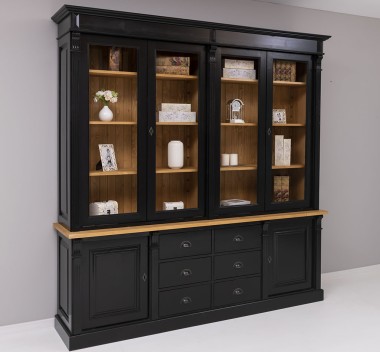 Bookcase with 2 doors, 6 drawers BAS + 4 glass doors