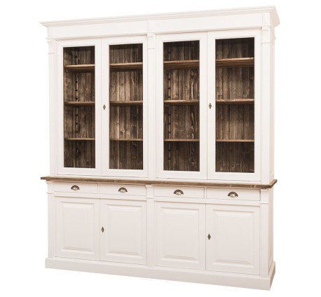 Bookcase with 4 doors, 4 BAS drawers + 4 SUP glass doors, Directoire Collection