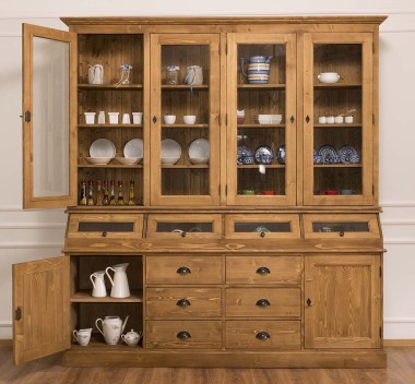 Large sideboard with 2 doors, 6 drawers, 4 compartments with BAS glass door + 4 SUP glass doors
