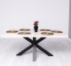 Dining table with central leg in X , top OAK