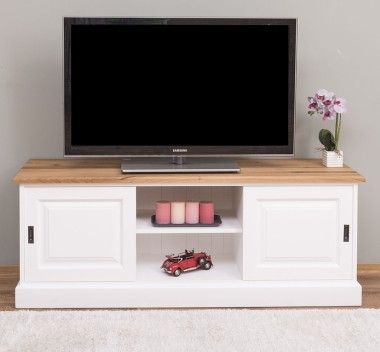 TV chest of drawers with 2 sliding doors, oak top