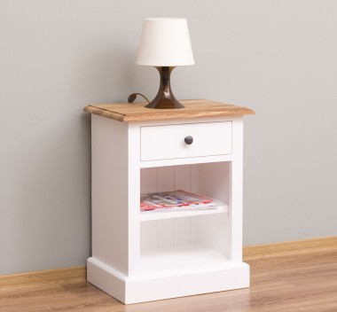 Nightstand with 1 drawer and open shelves, oak top