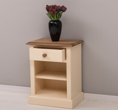 Nightstand with 1 drawer and open shelves, oak top