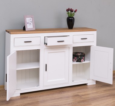 Buffet with 3 doors and 3 drawers Pure, oak top, metal rail drawers