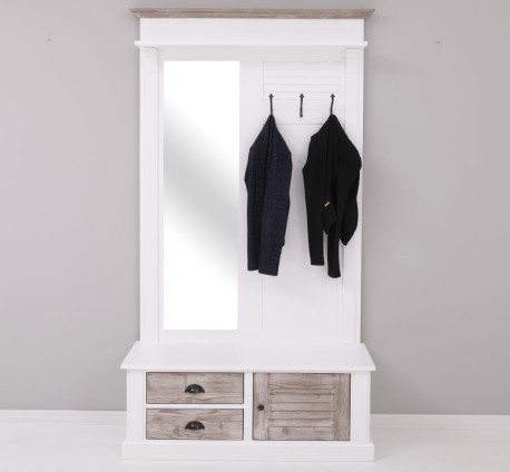 Shutter design hallway coat hanger with mirror, 2 drawers, 1 door