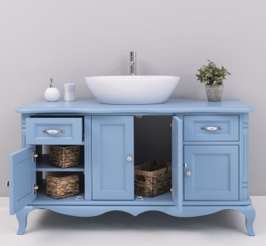 Chic bathroom furniture for vessel sink with 4 doors and 2 drawers