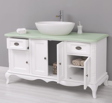 Chic bathroom furniture for vessel sink with 4 doors and 2 drawers