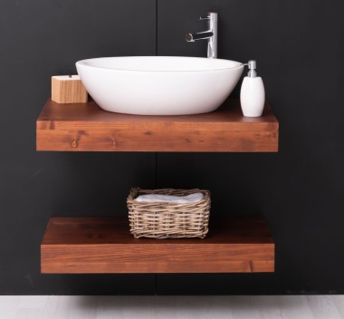 Washbasin support made of pine wood with a wall-mounted metal fixing set