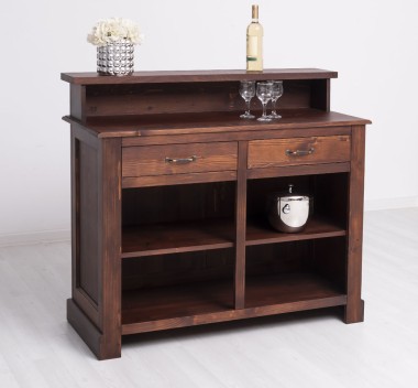 Bar with 2 drawers, 2 open compartments, oak top