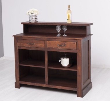 Bar with 2 drawers, 2 open compartments, oak top