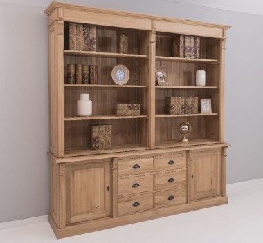 Sideboard 6 drawers, 2 doors BAS + open shelves SUP, oak