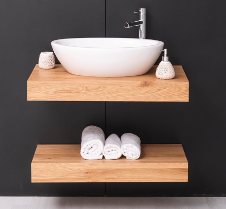 Oak washbasin holder with metal wall mounting set