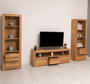 TV Cabinet With Three Drawers+2 Shelf With Two Drawers,  Wild Oak, Drawers On Metal Rails