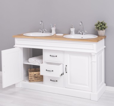 Bathroom cabinet for 2 sink, ornate, oak top - sink not included in the price