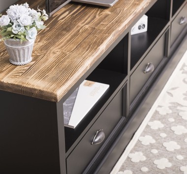 TV chest of drawers with 3 drawers and 3 open spaces