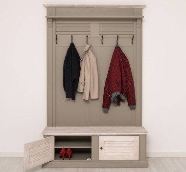 Shutter Design Halway Coat Hanger With Two Doors - Color Top_P080 - Color Corp_P030 - Color Doors&Cornice_P080 - DOUBLE COLORED