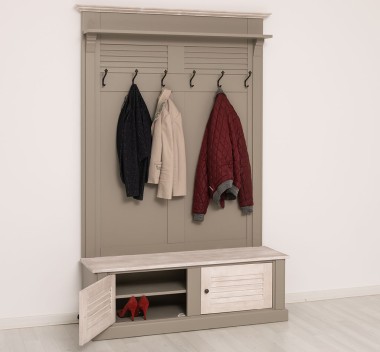 Shutter Design Halway Coat Hanger With Two Doors - Color Top_P080 - Color Corp_P030 - Color Doors&Cornice_P080 - DOUBLE COLORED