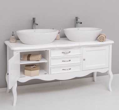 Bathroom furniture with curved legs, two doors and three drawers