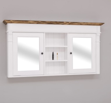 Suspended bathroom furniture with two doors with mirror and shelves