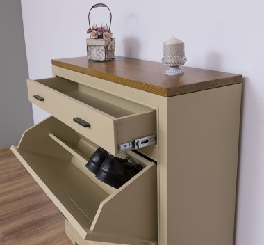Shoe rack with 2 doors, 1 drawer, drawer on metal rail, Pure - Color Top_P082 - Color Corp_P046 - DOUBLE COLORED