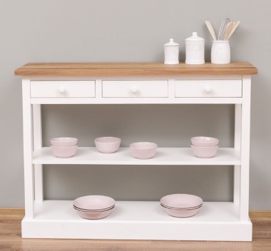 Console with 3 drawers, 1 shelf, oak top