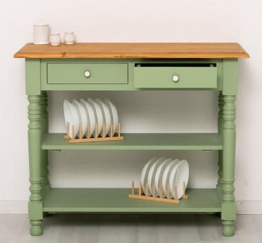 Wall console with turned legs, two shelves and two drawers