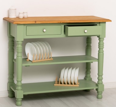Wall console with turned legs, two shelves and two drawers