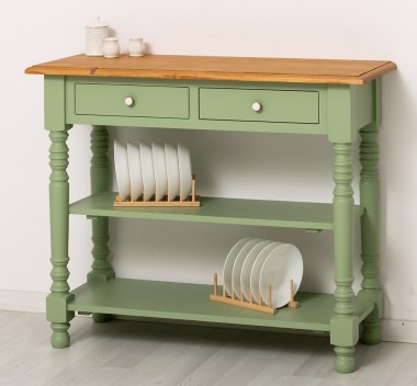 Wall console with turned legs, two shelves and two drawers