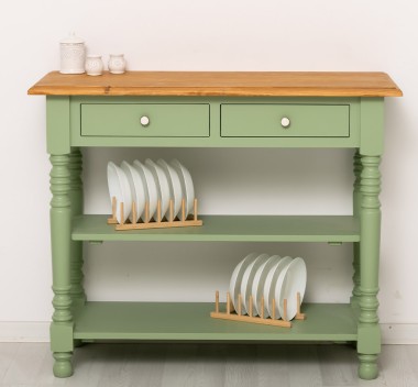 Wall console with turned legs, two shelves and two drawers