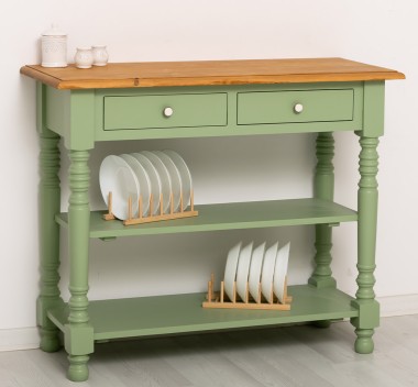 Wall console with turned legs, two shelves and two drawers