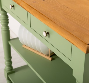 Wall console with turned legs, two shelves and two drawers