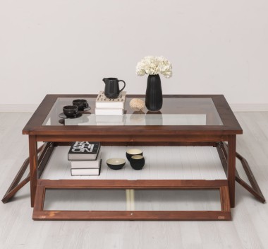 Coffee table with glass, 4 glass doors 120cm