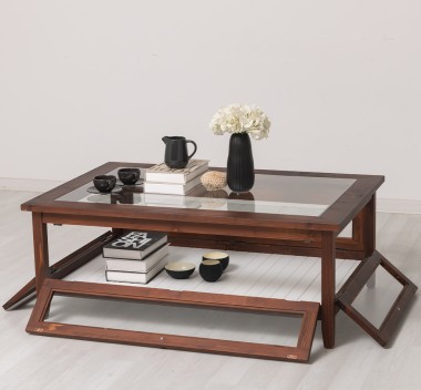 Coffee table with glass, 4 glass doors 120cm