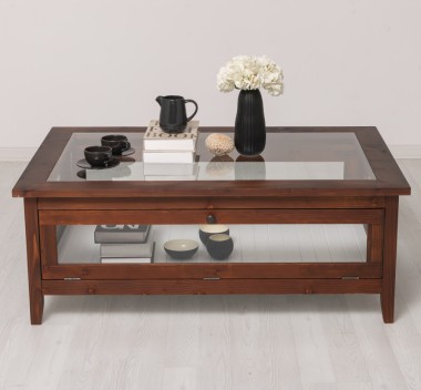Coffee table with glass, 4 glass doors 120cm