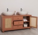Rattan Bathroom Cabinet for 2 Countertop Sinks, sinks not include in price