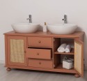 Rattan Bathroom Cabinet for 2 Countertop Sinks, sinks not include in price