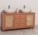 Rattan Bathroom Cabinet for 2 Countertop Sinks, sinks not include in price