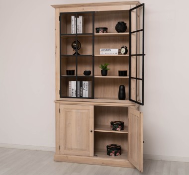 Elegant Oak Display Cabinet with 2  Lower Doors and 2 Glass Upper Doors