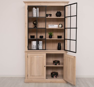 Elegant Oak Display Cabinet with 2  Lower Doors and 2 Glass Upper Doors