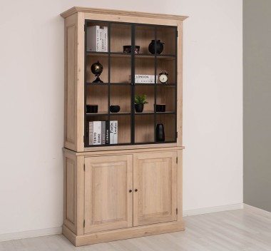 Elegant Oak Display Cabinet with 2  Lower Doors and 2 Glass Upper Doors