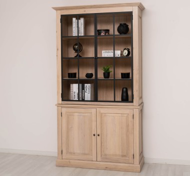 Elegant Oak Display Cabinet with 2  Lower Doors and 2 Glass Upper Doors