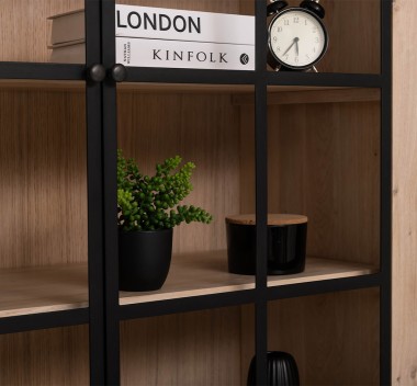 Elegant Oak Display Cabinet with 2  Lower Doors and 2 Glass Upper Doors