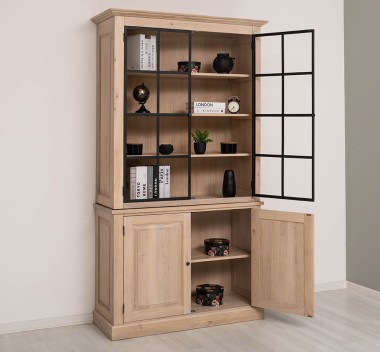 Elegant Oak Display Cabinet with 2  Lower Doors and 2 Glass Upper Doors
