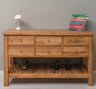 Console Table with 6 Drawers and Lower Shelf
